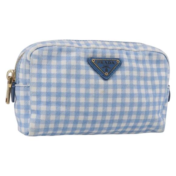 PRADA Handbags - PRADA Pouch Canvas Light Blue Gold Auth 154909